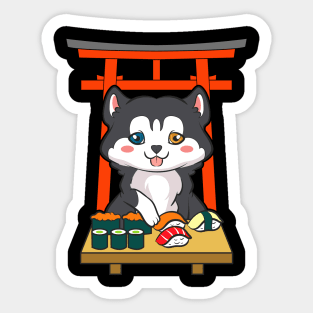 Siberian Husky eating Sushi Sticker